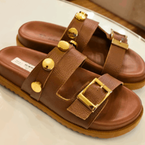 Papete Slide Marrom em Couro