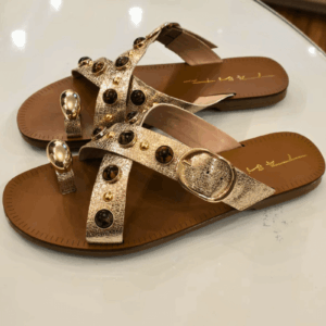 Sandália Rasteira Dourada Metálica