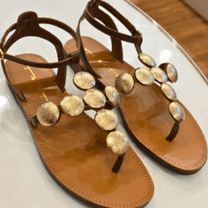 Sandália Rasteira Moedas Douradas